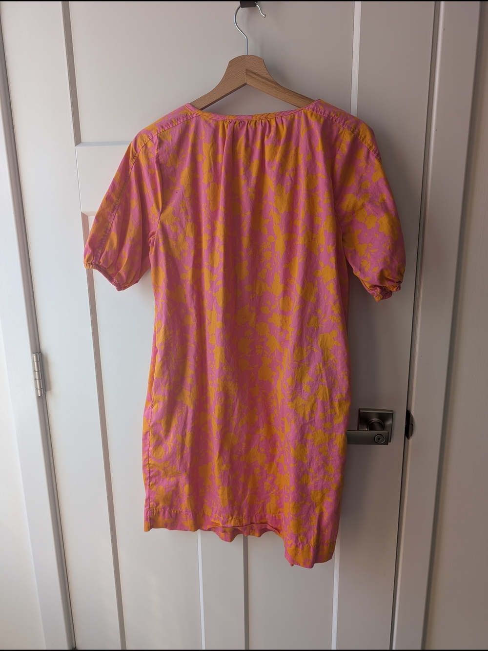 Bright Pink & Yellow Floral Mini Dress with Puff Sleeves - Picture 2 of 4